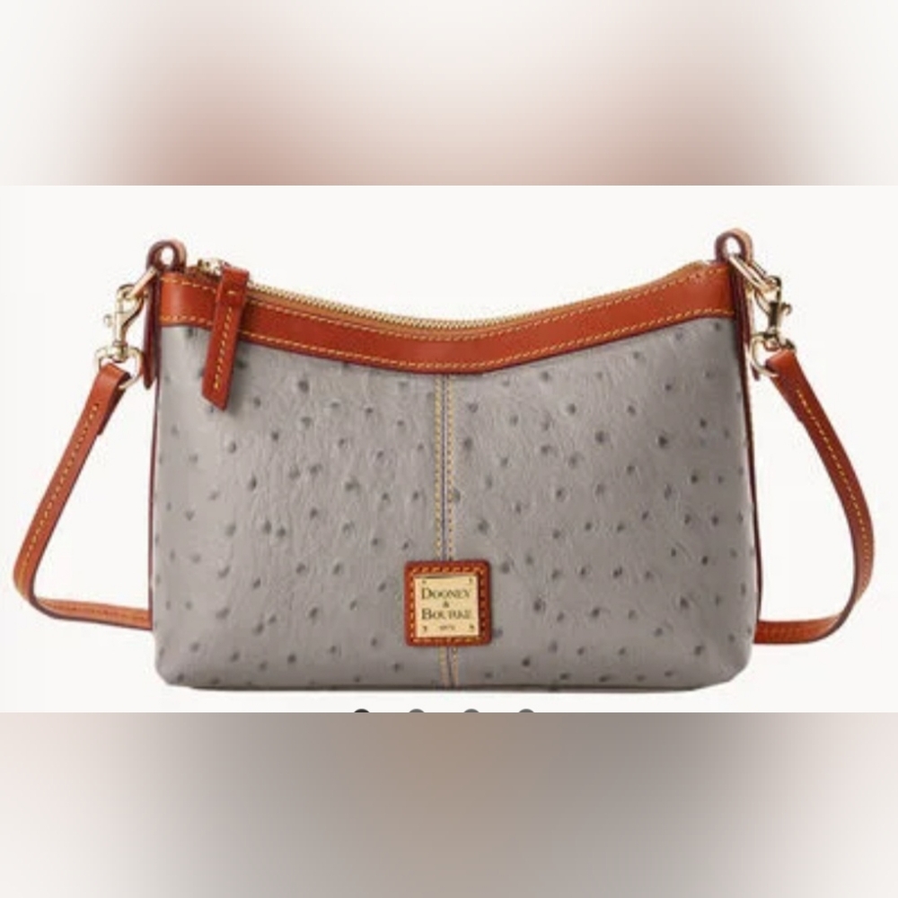 NWT Dooney & Bourke Women's Ostrich Crossbody Pouch Mushroom BOSTR1666